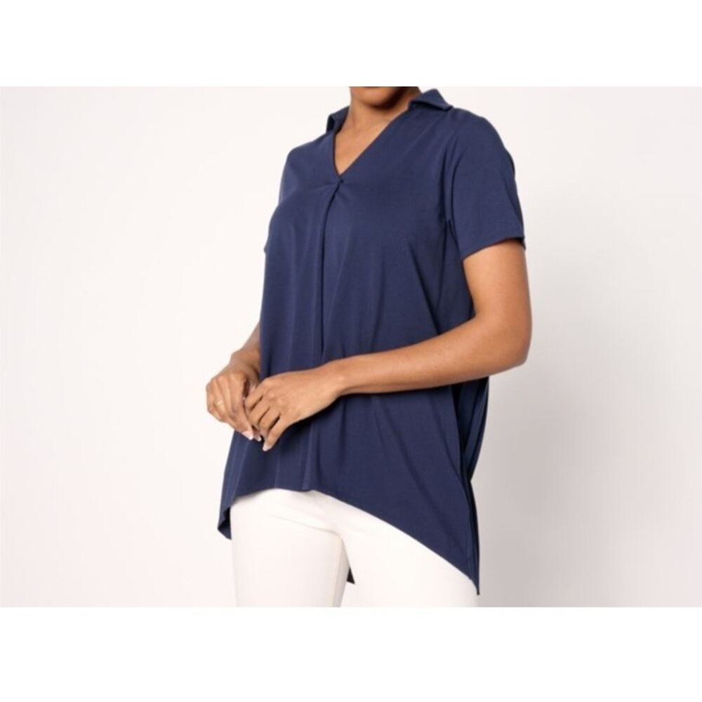 Beautiful Size M Navy Hi-Low Tunic With Pleating A637341 NWOT